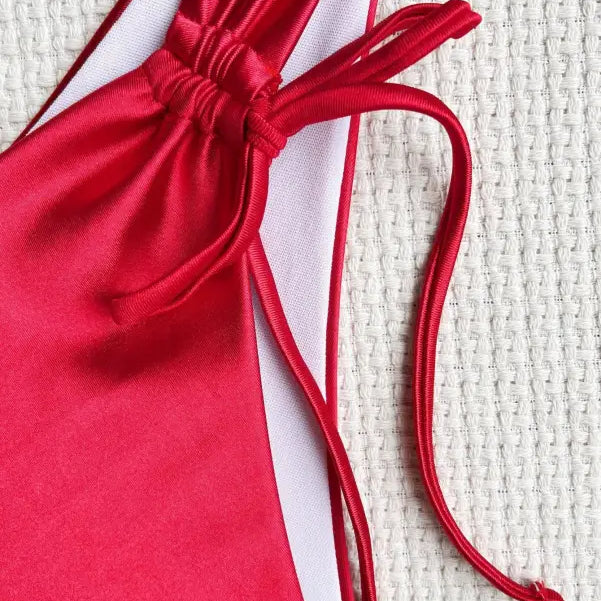 Langry sexy backless swimsuit with red satin bow tie trim