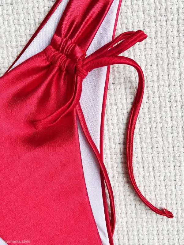 Langry sexy backless swimsuit with red satin bow tie trim