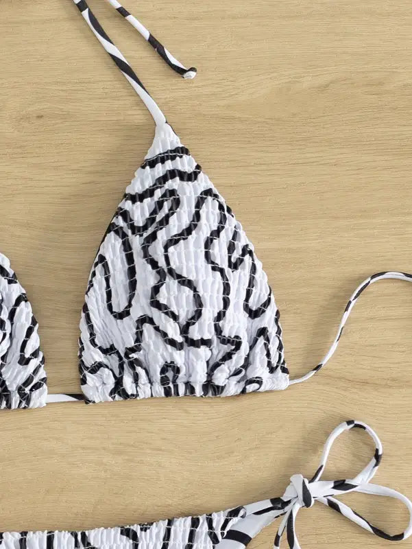 Sexy bikini set featuring a black and white zebra pattern for summer vacations