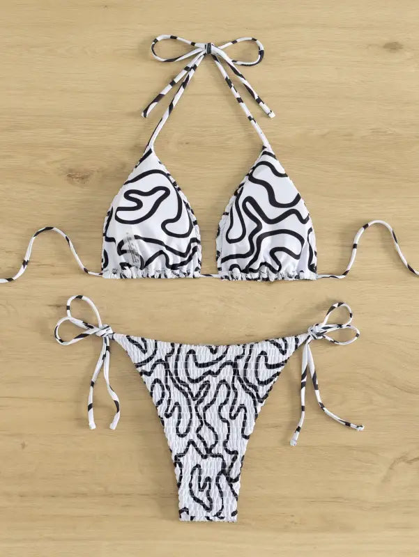 Seedy bikini set featuring black and white abstract swirling pattern for summer vacations