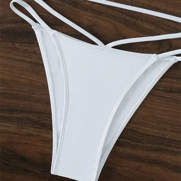 White bikini bottom with string ties from Boho Small Circle Swimsuit collection