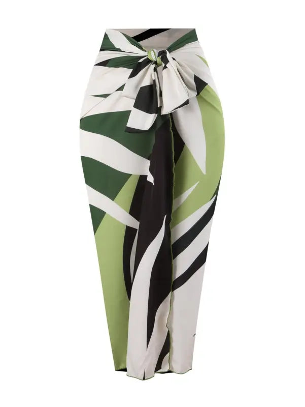 Green and white patterned sarong paired with Boho Summer Color Block Jumpsuit options
