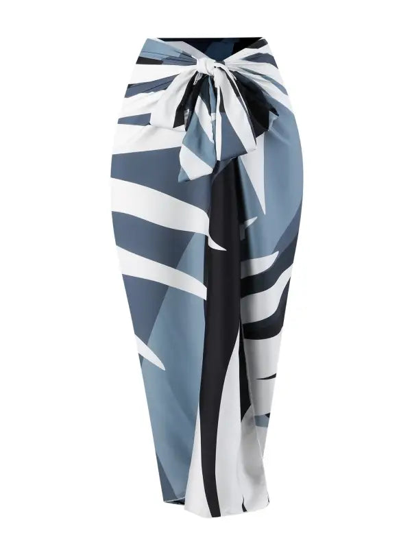 Abstract-patterned sarong paired with Boho Summer Color Block Jumpsuit in wine red, pink, green