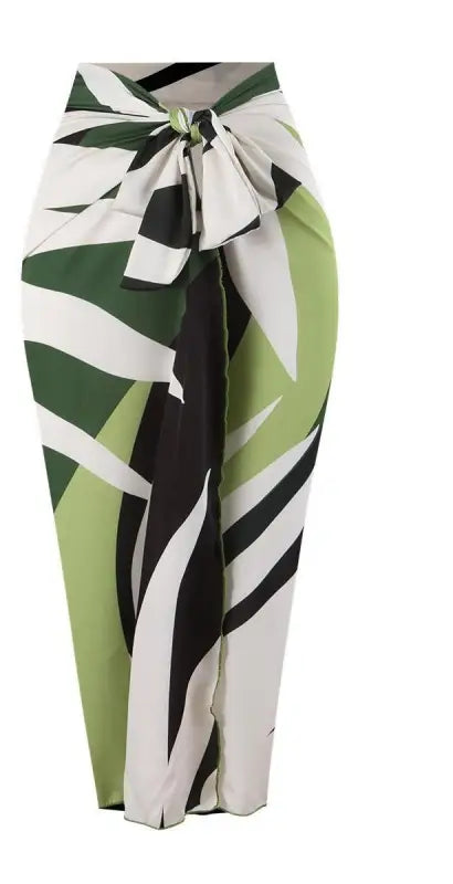 Green, white, and black patterned sarong for stylish Boho Summer Color Block Jumpsuit