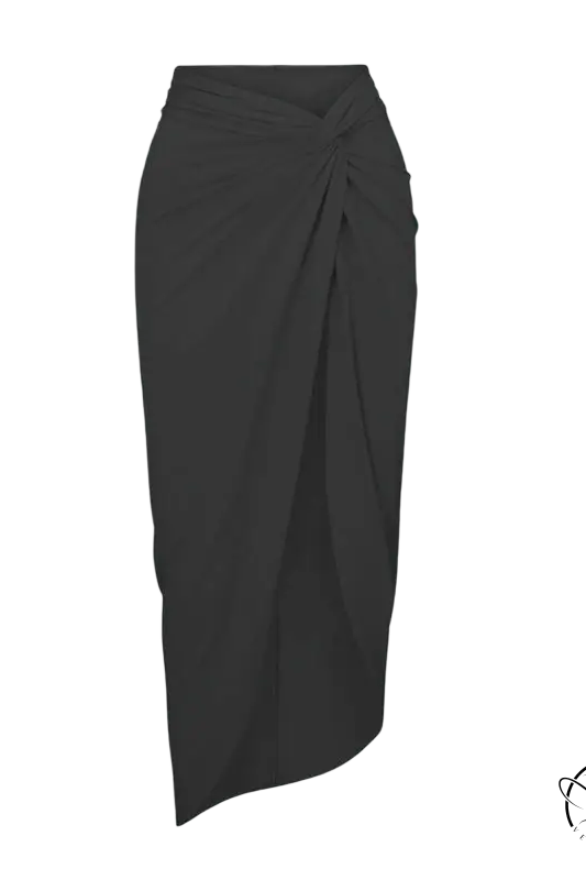 Green boho midi dress with black draped wrap skirt