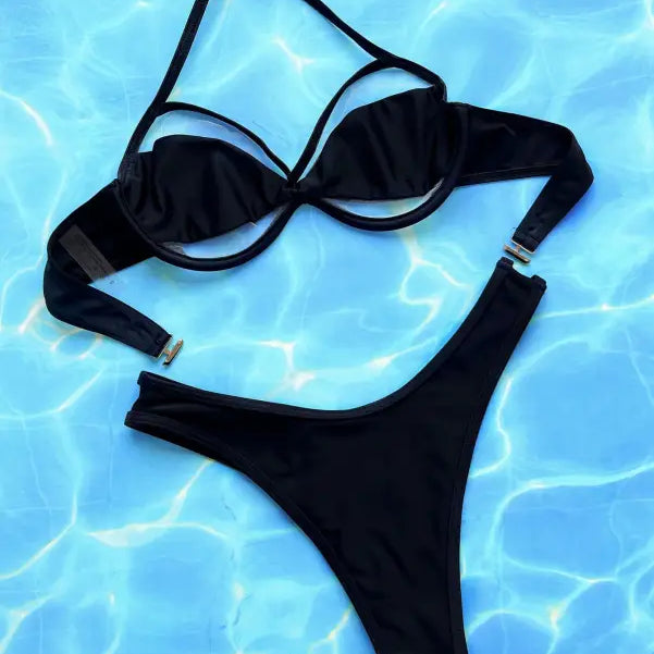 Boho Summer Split Bikini with Lace and Tulle Design