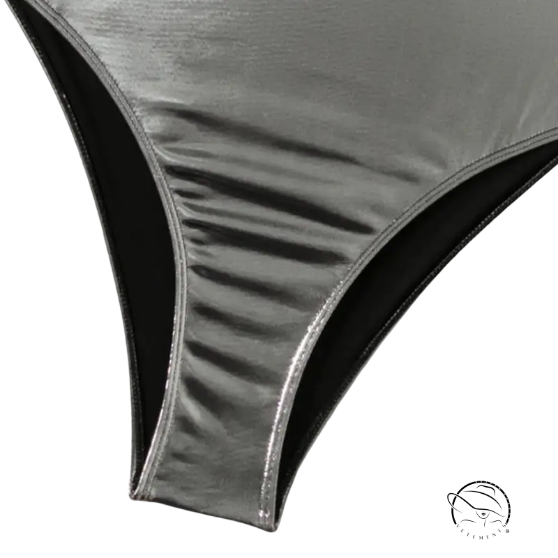 Sexy metal swimsuit bikini bottom in silver with black trim