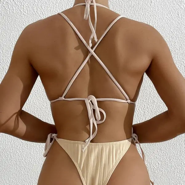 Woman’s beige bikini from Boho Summers, a stylish piece swimsuit with free shipping available