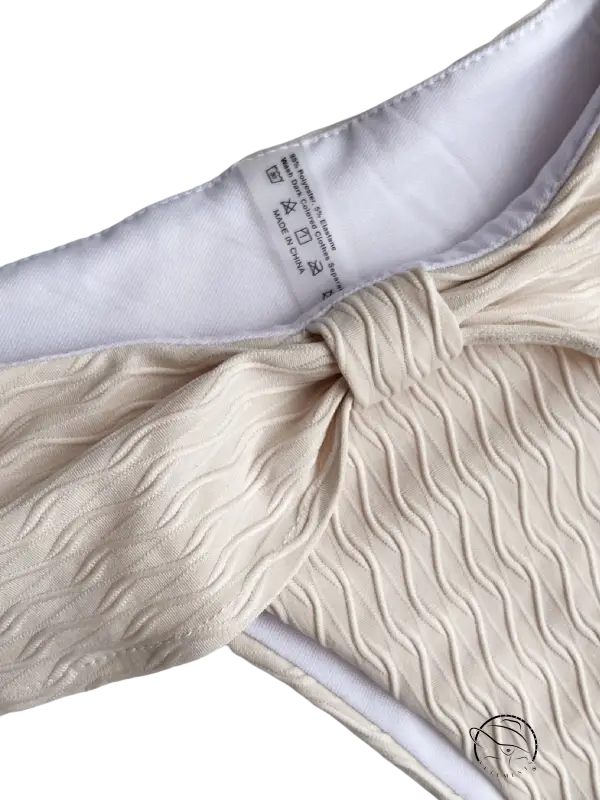 Boho sexy bikini knotted halter with beige textured bow detail