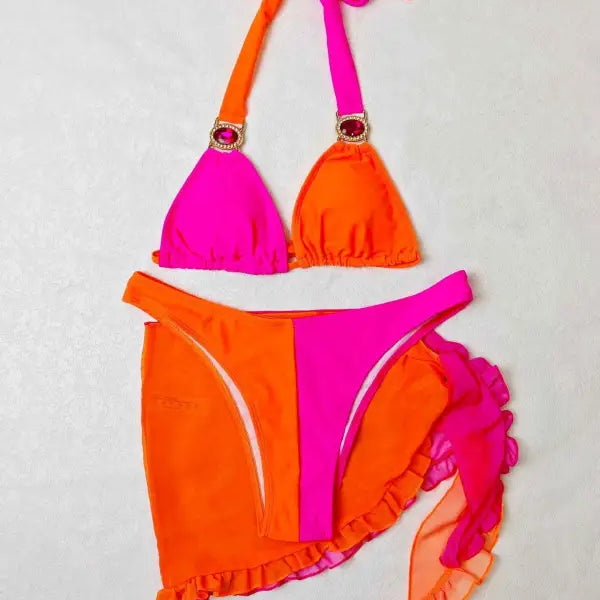 CHIFFON THREE PIECE DIAMOND BIKINI-VETEMENTS