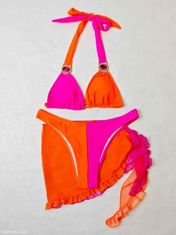 CHIFFON THREE PIECE DIAMOND BIKINI-VETEMENTS