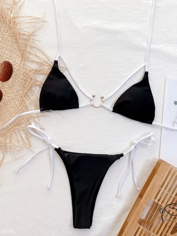 Black and white boho tie strap outer single swimsuit for summer vacations