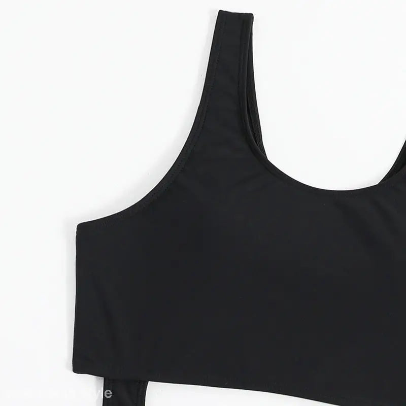 Black waist cutout swimsuit top from Boho Vacation Cutout Swimsuit with Belted Waist Detail