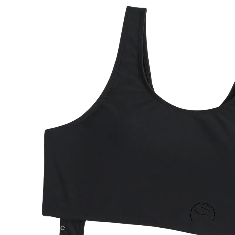 Black sexy waist cutout swimsuit top with belted detail