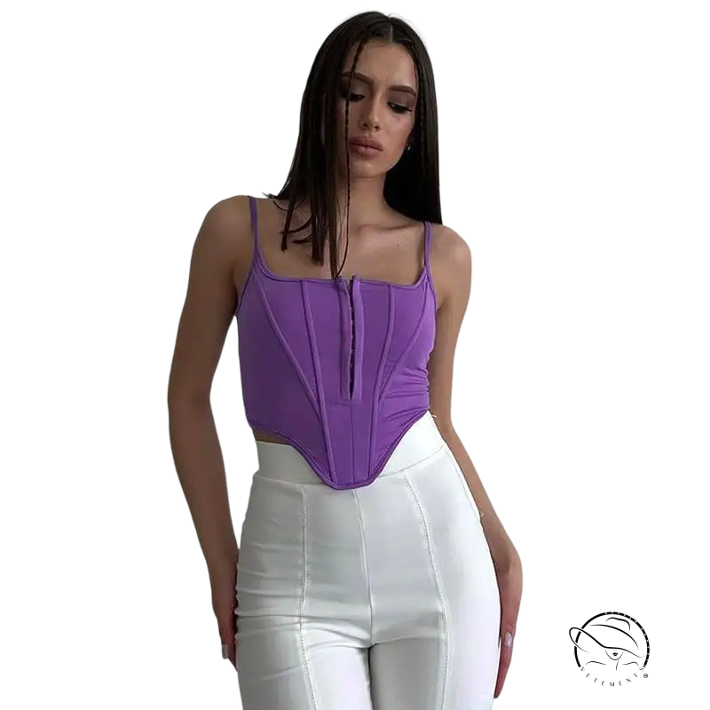 Purple boning corset waist crop top with lace tied waist detail