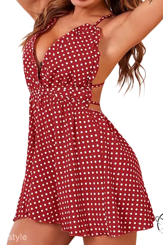 Bronzing Love satin nightdress with red polka dot and white spots design