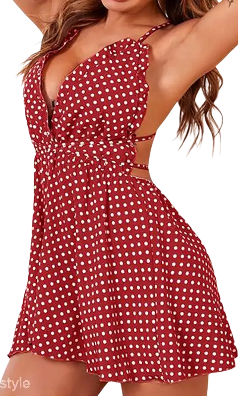 Bronzing Love satin nightdress with red polka dot and white spots design