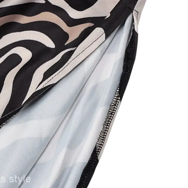 Brown zebra print backless sleeveless dress with edge zipper