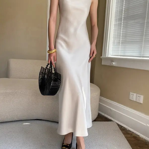 FRENCH SATIN GLOSSY DRAPE DRESS-VETEMENTS