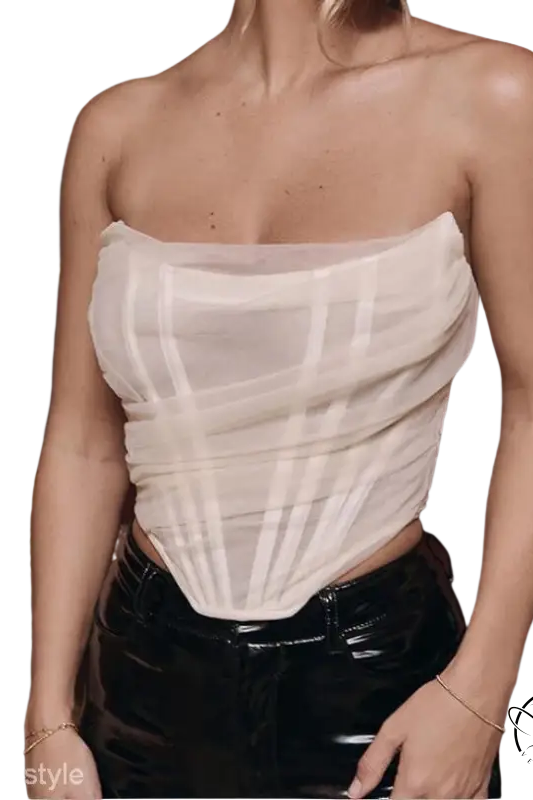 Burgundy short summer boning corset tube top in lace and tulle