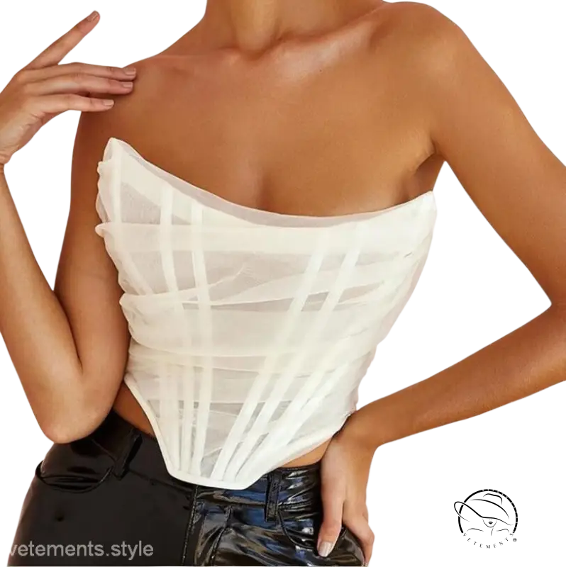 Burgundy short summer boning corset tube top in lace, tulle, and white sheer corset top