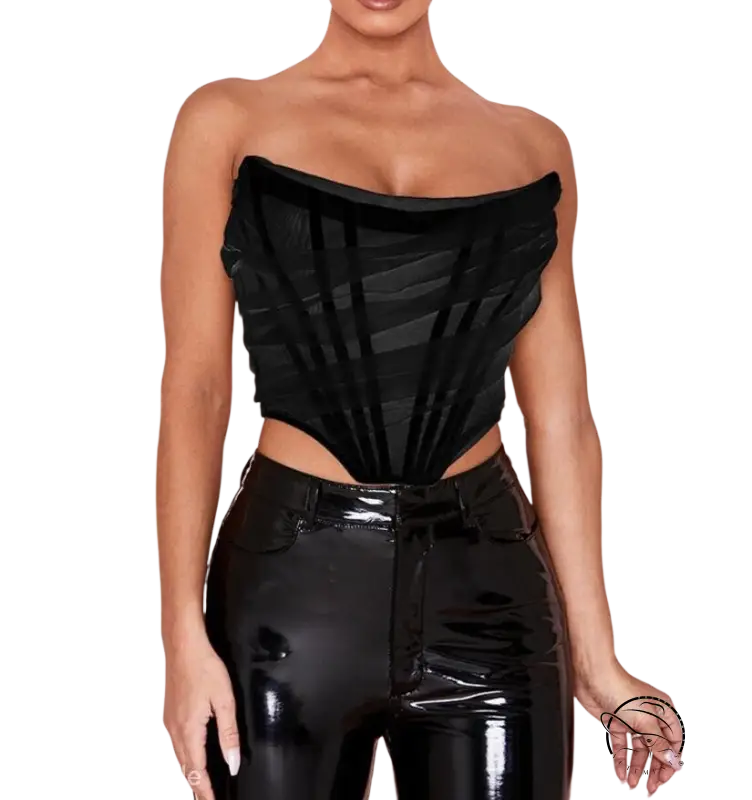 Burgundy short summer boning corset tube top in lace and tulle