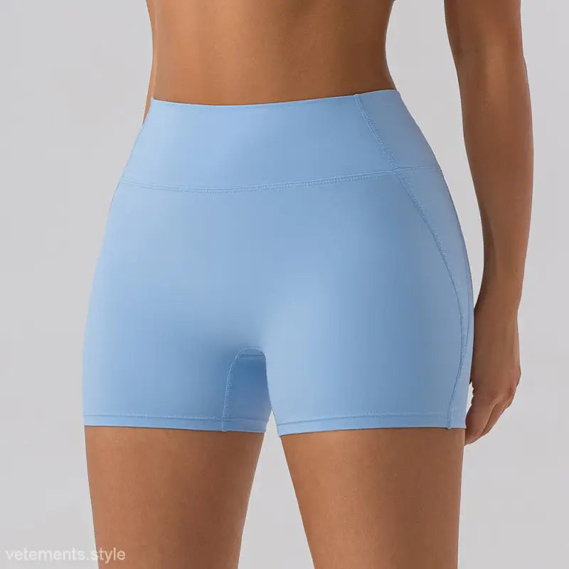 Light blue athletic shorts from Burnt Tea Brown Close Fitting Yoga Shorts collection