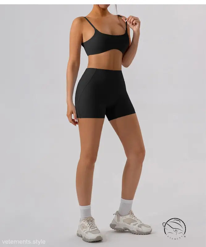 Burnt tea brown close fitting yoga outer wear athletic bra and shorts set