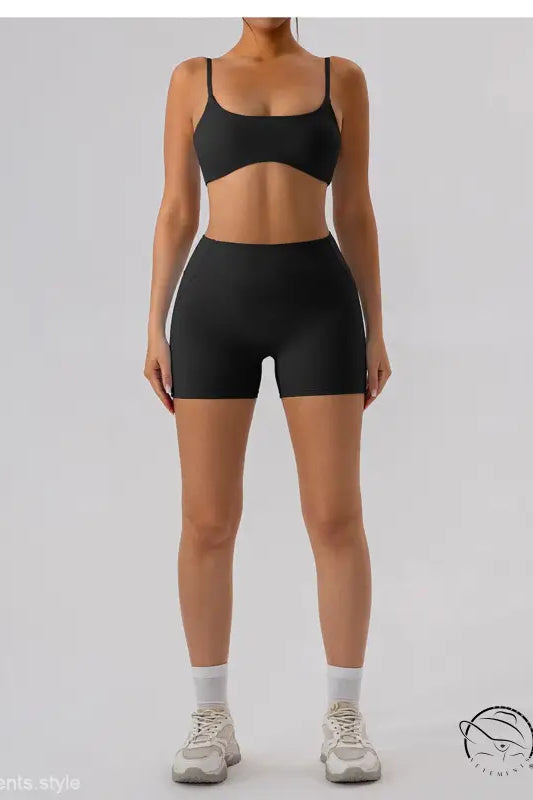 Burnt tea brown close fitting yoga outer wear athletic bra and shorts set