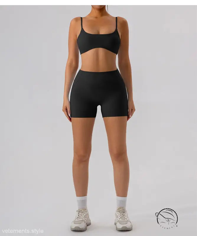 Burnt tea brown close fitting yoga outer wear athletic bra and shorts set