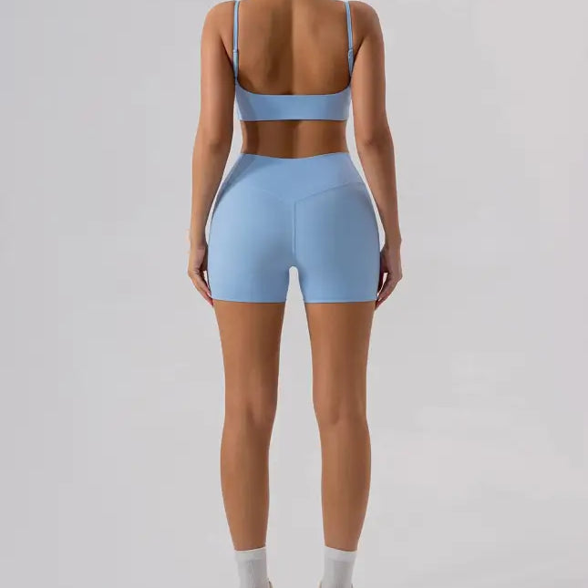 Light blue athletic set from Burnt Tea Brown Sporty Nylon Close-Fitting Yoga Outer Wear