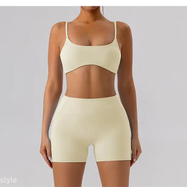 Beige two-piece athletic set from Burnt Tea Brown Sporty Nylon Close-Fitting Yoga Outer Wear