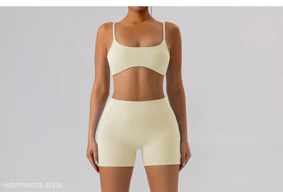 Beige two-piece athletic set from Burnt Tea Brown Sporty Nylon Close-Fitting Yoga Outer Wear