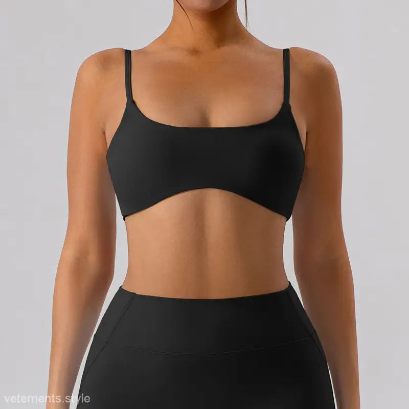 Black sports bra from Burnt Tea Brown Sporty Nylon Close-Fitting Yoga Outer Wear