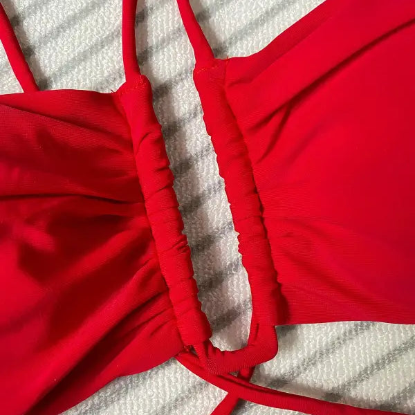 Red ruched bikini top from high waist sexy floral bikini collection, c3283 beige style