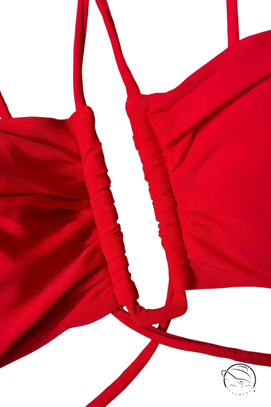 Red ruched bikini top in c3283 beige from high waist sexy boho halter set