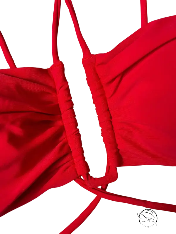 Red ruched bikini top in c3283 beige from high waist sexy boho halter set