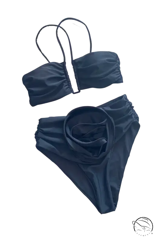 High waist sexy black two-piece floral bikini c3283 beige