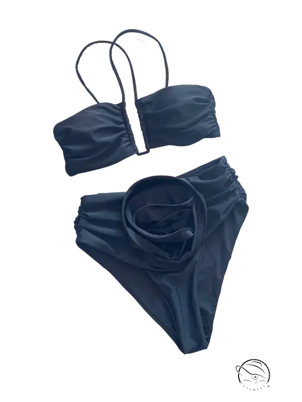 High waist sexy black two-piece floral bikini c3283 beige