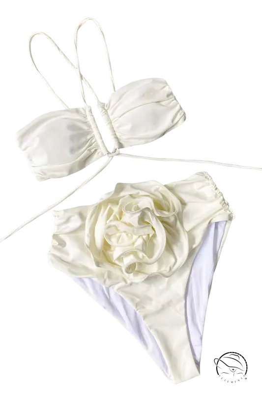 Ivory high waist sexy floral bikini c3283 beige with floral detail