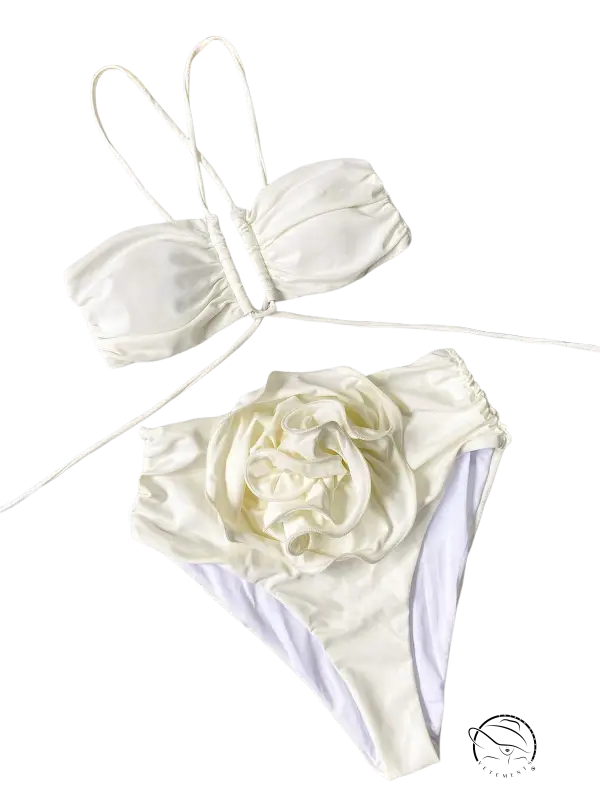 Ivory high waist sexy floral bikini c3283 beige with floral detail