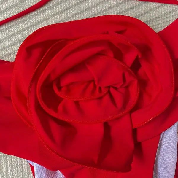 Red floral bikini from High Waist Boho Halter Bikini for Summer Vacations featuring sexy floral design