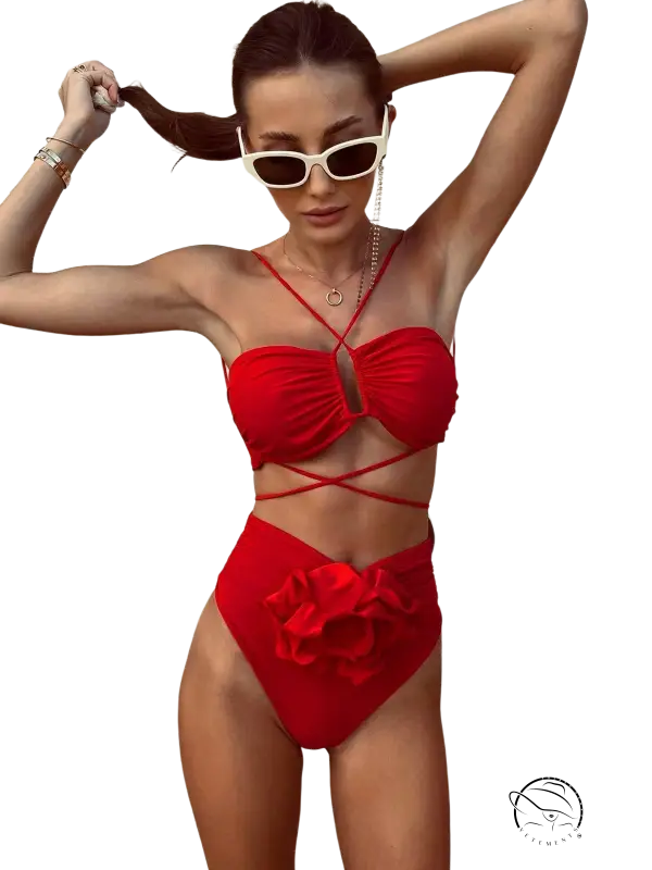 Woman in high waist sexy floral bikini c3283 beige