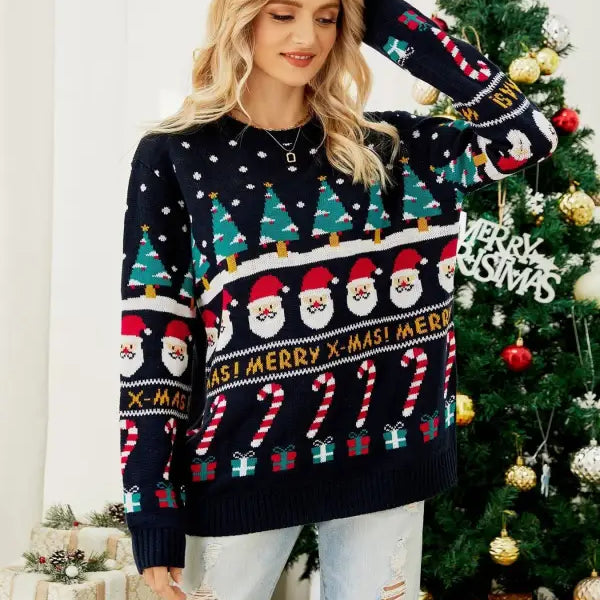 Casual Acrylic Snowflake Pullover Sweater featuring a festive Christmas pullover snowflake design