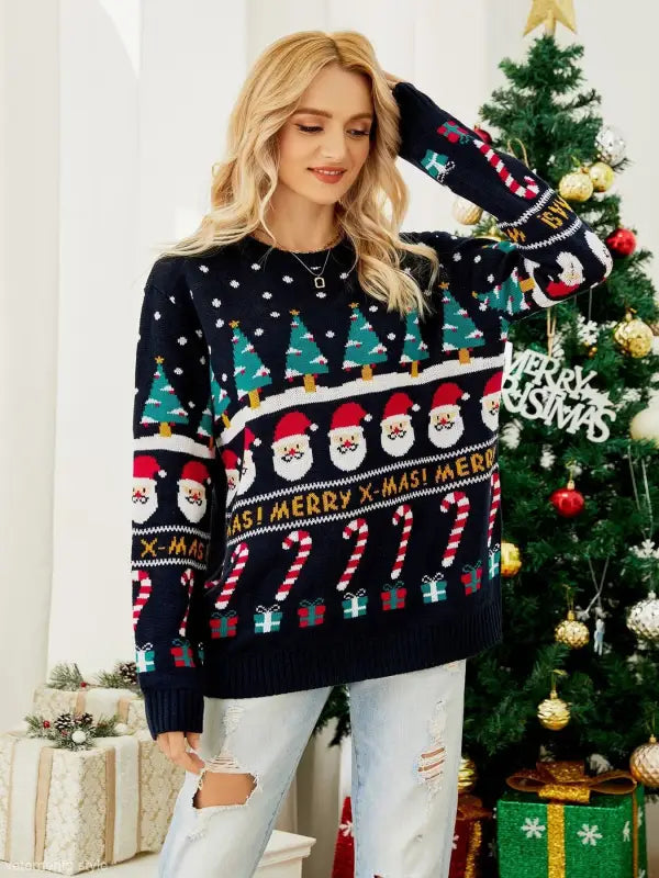 Casual Acrylic Snowflake Pullover Sweater featuring a festive Christmas pullover snowflake design