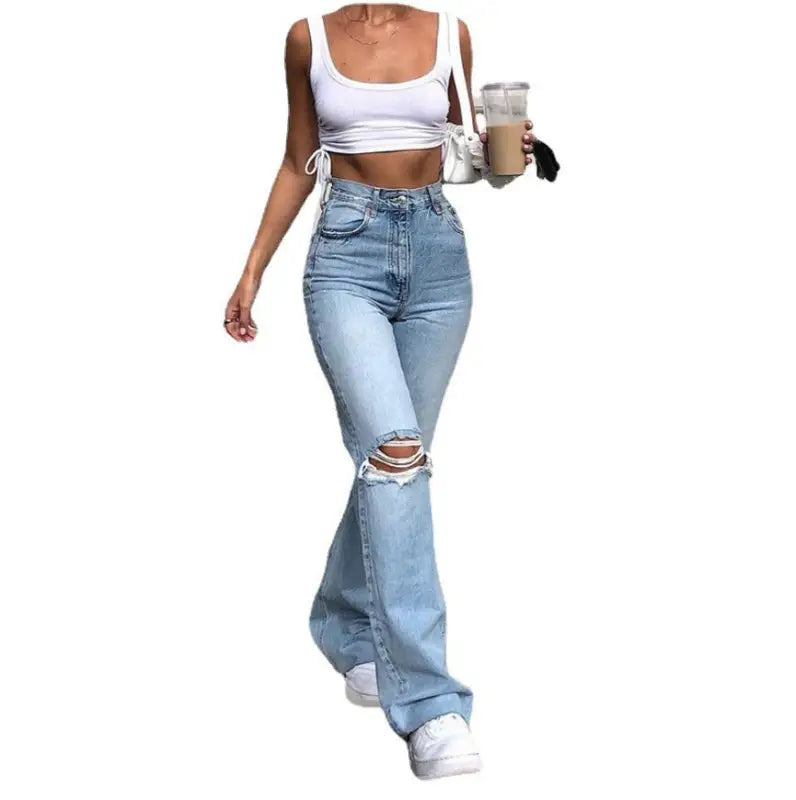 Woman wearing Casual Bootcut Pants with Retro Stretch Slim Fit styled with a crop top