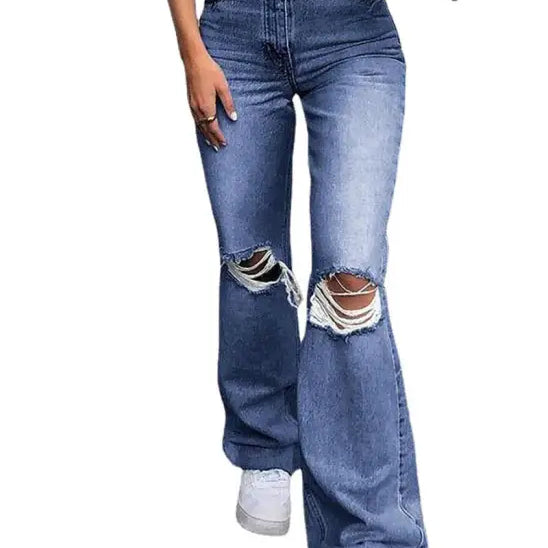 Ripped high-waisted flared jeans in retro stretch slim fit for casual wear all seasons