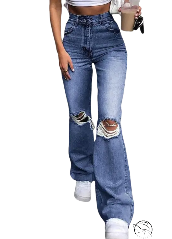 High-waisted retro stretch slim flared jeans for all seasons