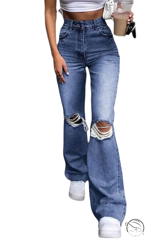 High-waisted retro stretch slim flared jeans for all seasons