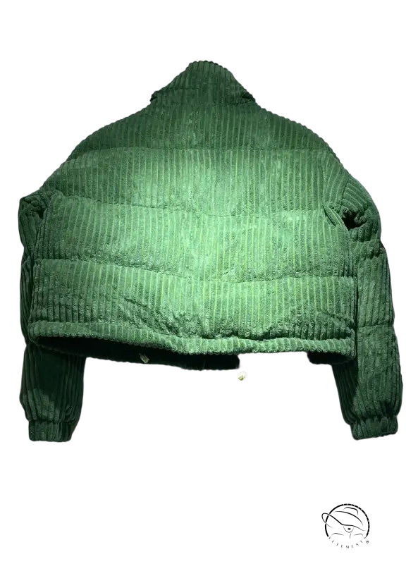 Green corduroy cotton coat with quilted puffer design